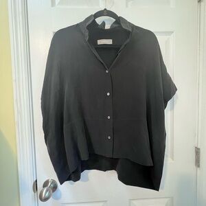 Everlane Boxy Shirt Washable Silk, Short Sleeve, Button Down, Black, Size 8